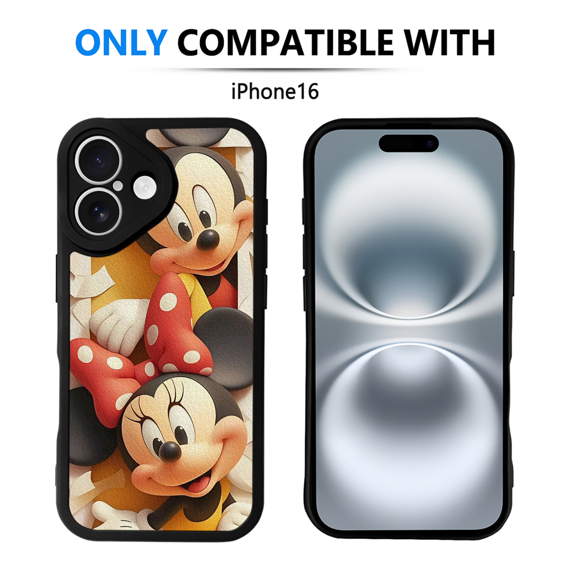 （画像用） ミッキーマウス Mickey Mouse 【iPhone 16シリーズ対応】シリコンスマホケース（レザー調） 材質：シリコン